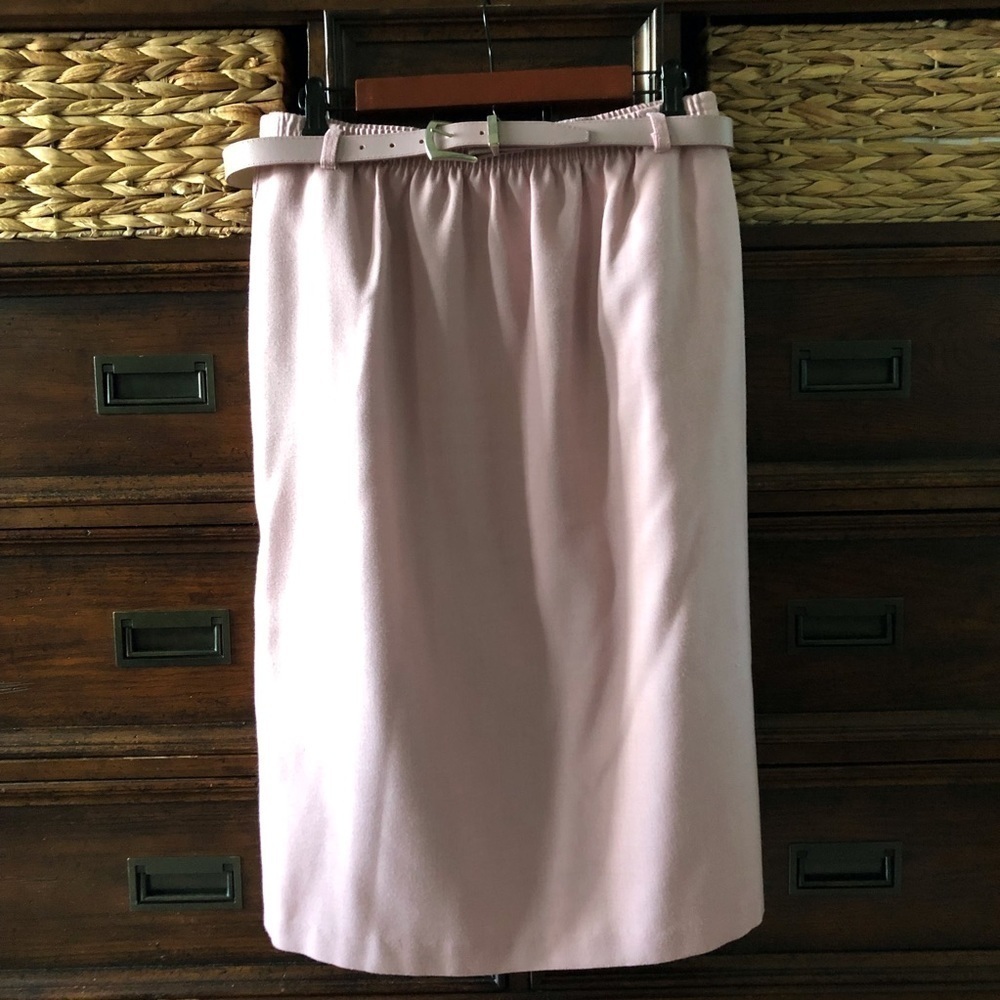 Vintage pink midi skirt with matching belt in size 16